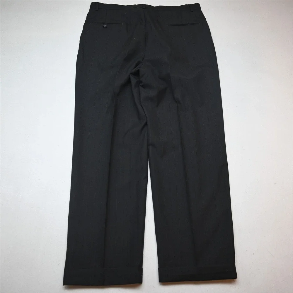 Vtg Y2K 2000s Boxy Double Breasted 46L 36x32 Gray Striped Wool Jacket Pants Suit